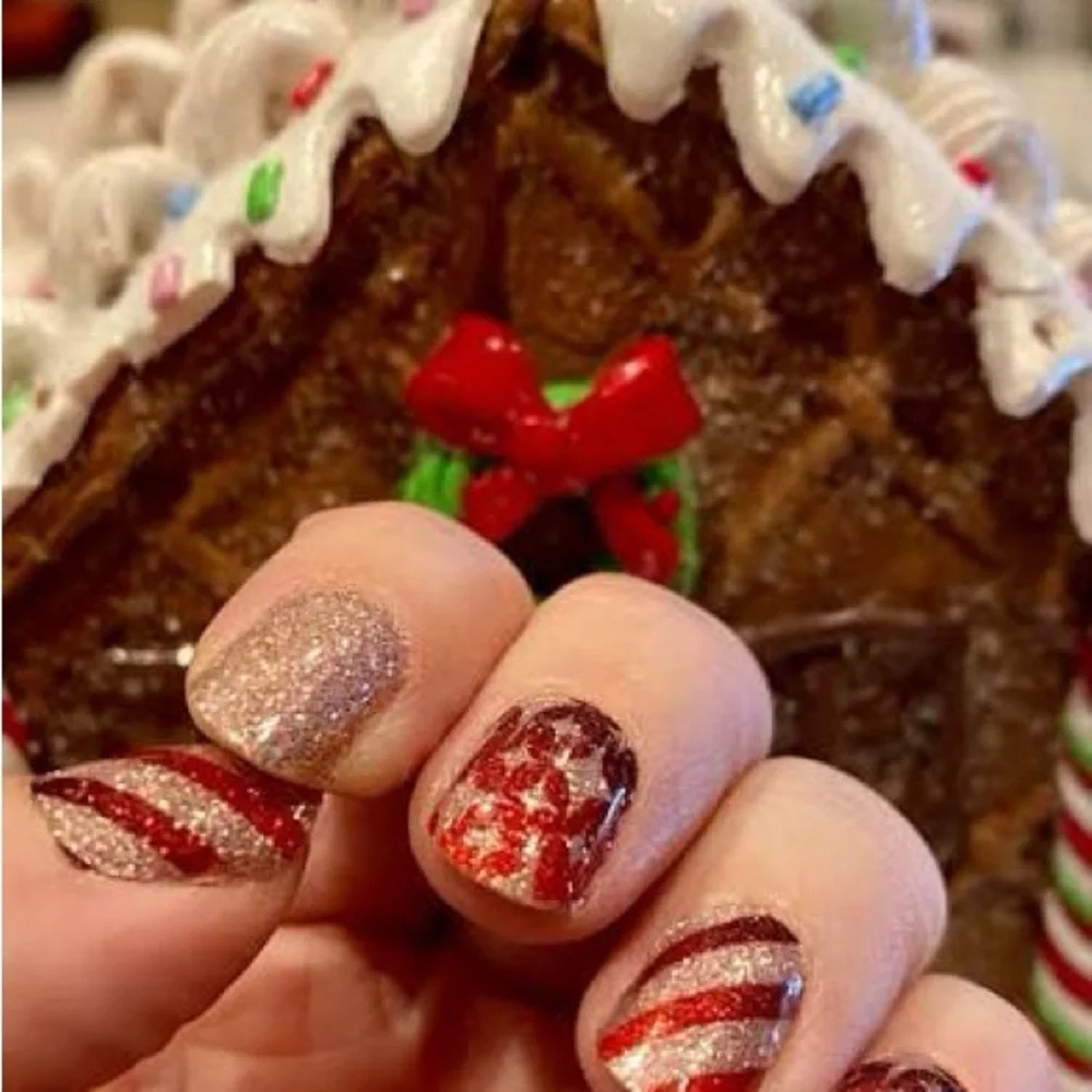 Color Street Retired WRAP IT UP Red and Silver Glitter Stripes Nail Set